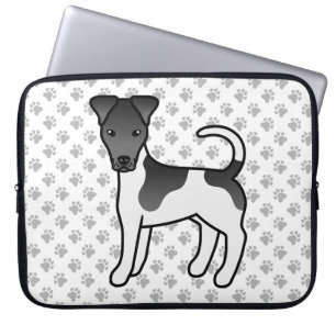 Zwart-witte Smooth Fox Terrier Cartoon Hond Laptop Sleeve