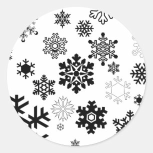 Zwart-witte sneeuwvlokken ronde sticker