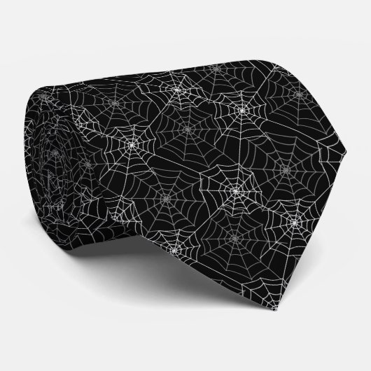Zwart-witte spin webs Halloween patroon Stropdas (Opgerold)