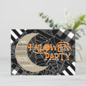 Zwart & Witte Spinnenweb Patchwork Halloween Feest Kaart (Staand voorkant)