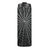 Zwart & Witte Spinnenwebben Halloween Thermosbeker (Voorkant)