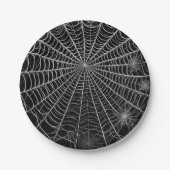 Zwart & Witte Spinnenwebben Spinneweb Halloween Papieren Bordje (Voorkant)
