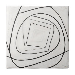 Zwart Witte Spiraal Vierkant Abstract Tegeltje