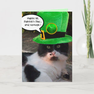 ZWART WITTE ST. PATRICK'S DAG KAT LEPRECHAUN HOED KAART