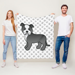 Zwart-Witte Staffie Cute Cartoon Hond & Pootjes Fleece Deken
