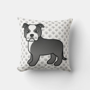 Zwart-Witte Staffie Schattige Cartoon Hond & Pootj Kussen