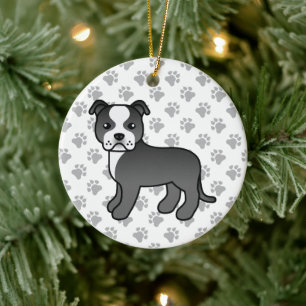 Zwart-Witte Staffordshire Bull Terrier Hond Keramisch Ornament