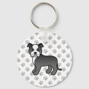 Zwart-witte Staffordshire Bull Terrier hond Sleutelhanger
