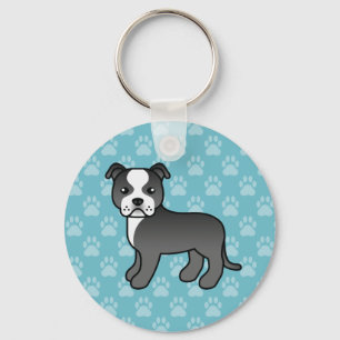 Zwart-Witte Staffordshire Bull Terrier Hond Sleutelhanger