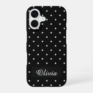 Zwart & Witte Stippen Custom Naam iPhone 16 Hoesje