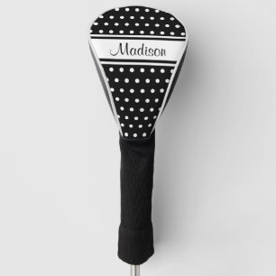 Zwart Witte Stippen Streep Script Naam Golfheadcover