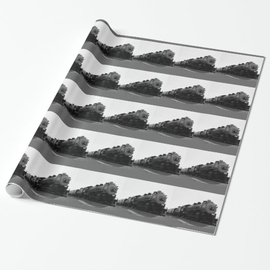 Zwart-witte stoommotor cadeaupapier (Uitgerold)
