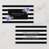 Zwart-witte streep met zilveren en lavendel Rozen Visitekaartje (Voorkant / Achterkant)