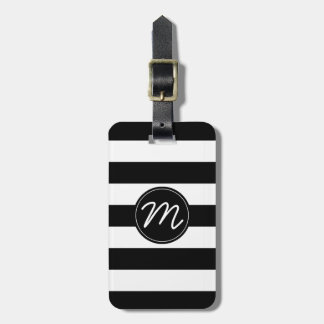 Zwart-witte streep met zwart monogram bagagelabel
