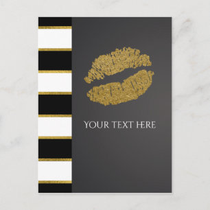 Zwart Witte Streep Nep Goud Glans Lippen Evenement Briefkaart