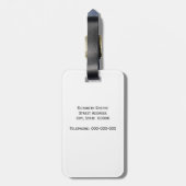 Zwart Witte Streep Rode Lint Naam Monogram Bagagelabel (Achterkant verticaal)
