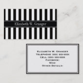 Zwart Witte Streep Zwart Naam Monogram Visitekaartje (Voorkant / Achterkant)