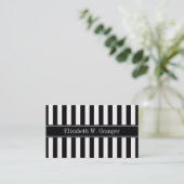 Zwart Witte Streep Zwart Naam Monogram Visitekaartje (Staand voorkant)