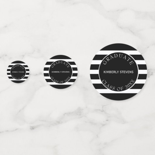 Zwart-witte strepen- Afstuderen Confetti (Achterkanten)