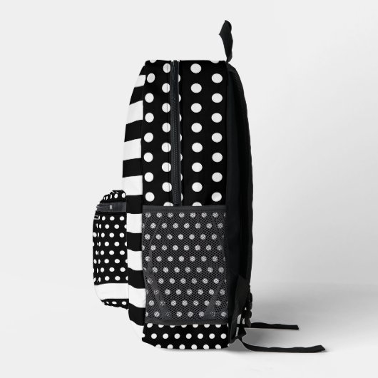 Zwart-witte strepen en polka dots met monogram bedrukte rugzak (Rechts)