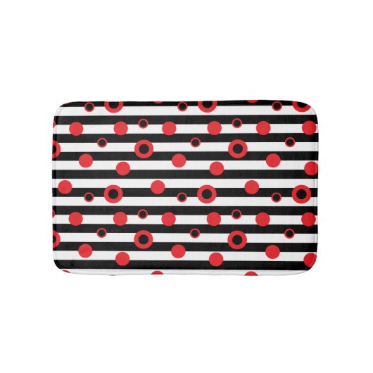 Zwart-witte strepen en rode cirkels badmat (Voorkant)