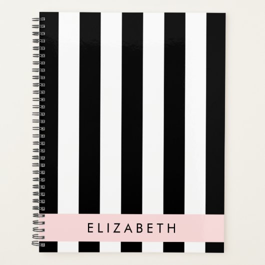 Zwart-witte strepen, Gestreept, Lijnen, Jouw naam Planner (Voorkant)