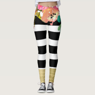 Zwart Witte Strepen Glam Goud Moderne Bloemrijke C Leggings