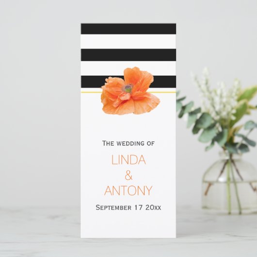Zwart witte strepen, koraal papaver bruiloft progr programma (Staand voorkant)