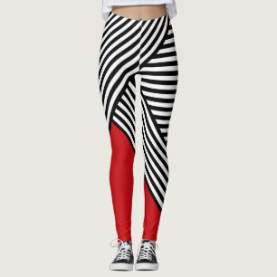 Zwart-witte strepen met rode driehoek leggings