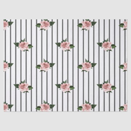 Zwart-witte strepen met roze rozen ontkoppeling tissuepapier (Voorkant)