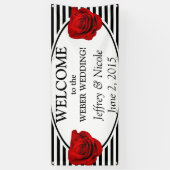 Zwart & Witte Strepen met Roze Trouwbanner Spandoek (Verticaal)