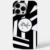 Zwart-witte strepen Monogram Naam Case-Mate iPhone Case (Achterkant)