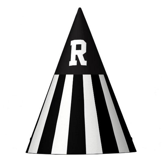 Zwart-witte strepen Monogram Referee Party Pet Feesthoedjes (Voorkant)