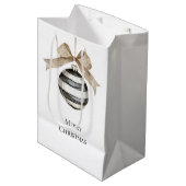 Zwart Witte Strepen Ornament Bow Christmas Medium Cadeauzakje (Voorkant Gekanteld)