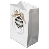 Zwart Witte Strepen Ornament Bow Christmas Medium Cadeauzakje (Achterkant Gekanteld)