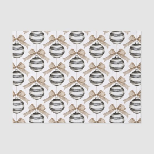 Zwart Witte Strepen Ornament Bow Christmas Tissuepapier (Voorkant)