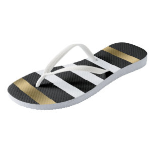 Zwart-witte strepen patroon goudaccenten in bad teenslippers