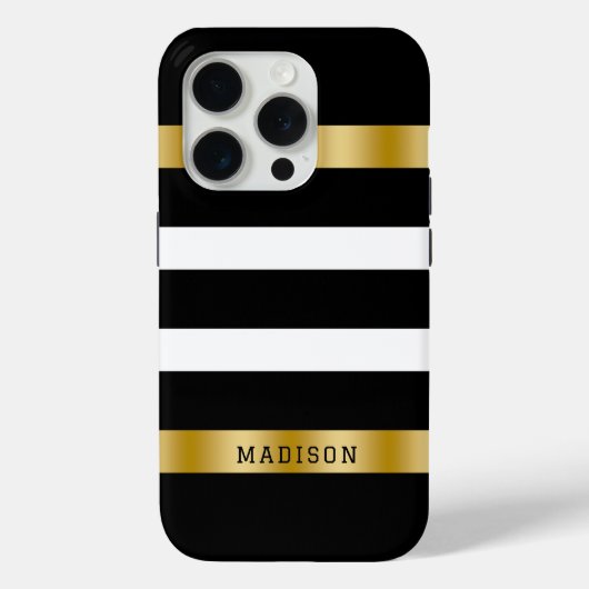 Zwart-witte strepen patroon gouden accenten Case-Mate iPhone case (Achterkant)