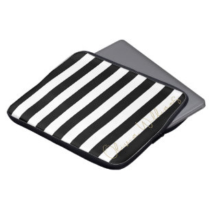 Zwart Witte strepen Patroon Laptop Sleeve