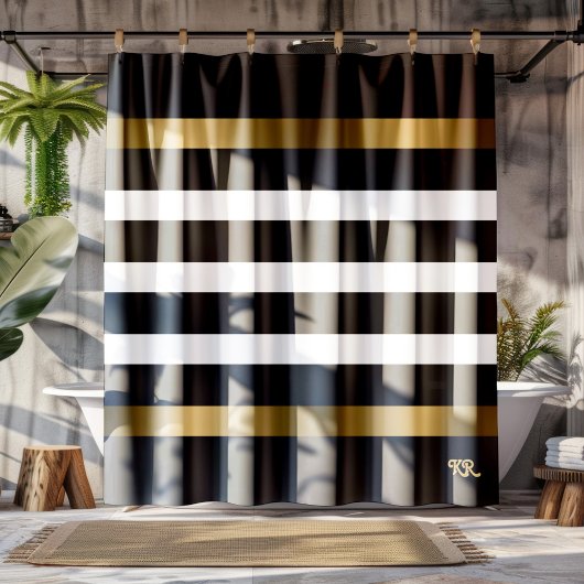 Zwart-witte strepen patroongouden accenten douchegordijn