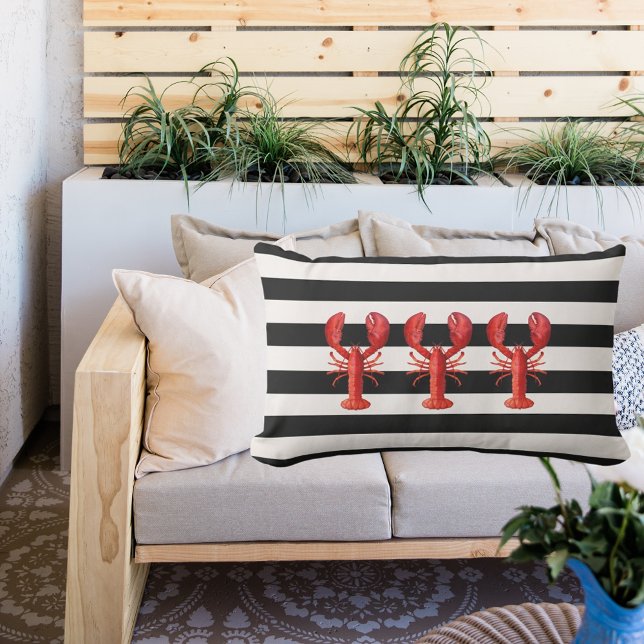 Zwart-witte strepen rode kreeften buitenkussen (Creator heeft geüpload)