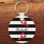 Zwart-witte strepen rode kreeftenmonogram sleutelhanger (Voorkant)
