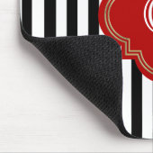 Zwart-witte strepen, rood-label monogram muismat (Hoek)