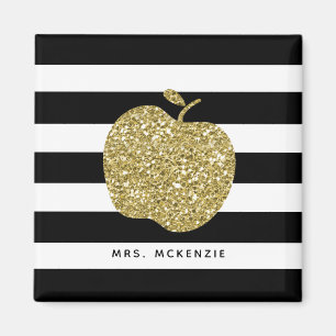 Zwart-witte strepes Gold Apple-docer Magnet Magneet