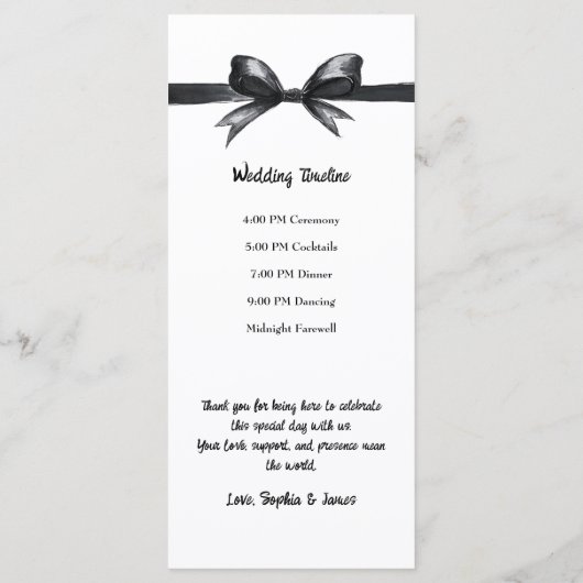 Zwart-witte strik | Elegante bruiloft | monochroom Menu (Achterkant)