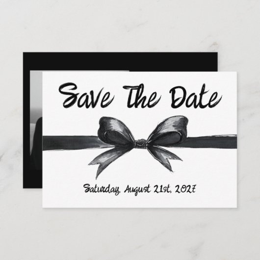 Zwart-witte strik | Elegante bruiloft | monochroom Save The Date (Voorkant / Achterkant)