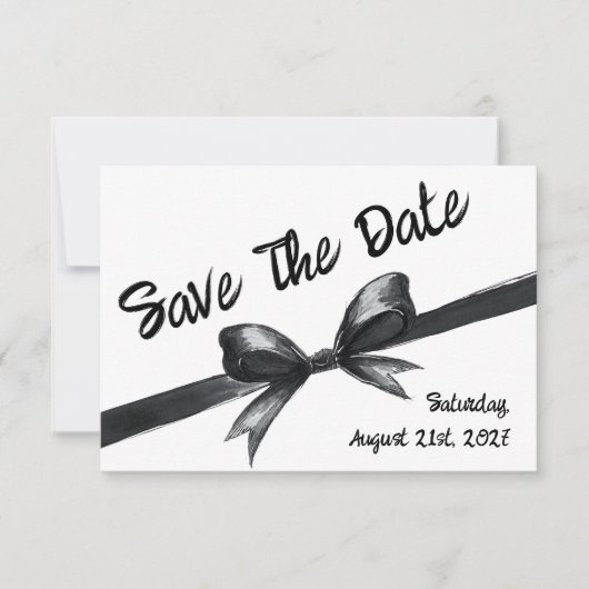Zwart-witte strik | Elegante bruiloft | monochroom Save The Date (Voorkant)