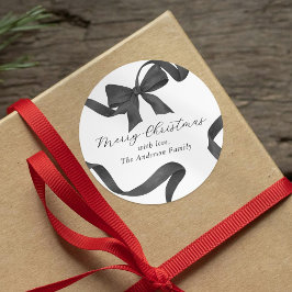 Zwart Witte Strik Gelukkig Kerstmis Ronde Sticker