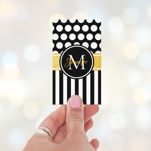 Zwart-witte stripe poka Dot Gold Monogram Visitekaartje