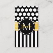 Zwart-witte stripe poka Dot Gold Monogram Visitekaartje (Voorkant)